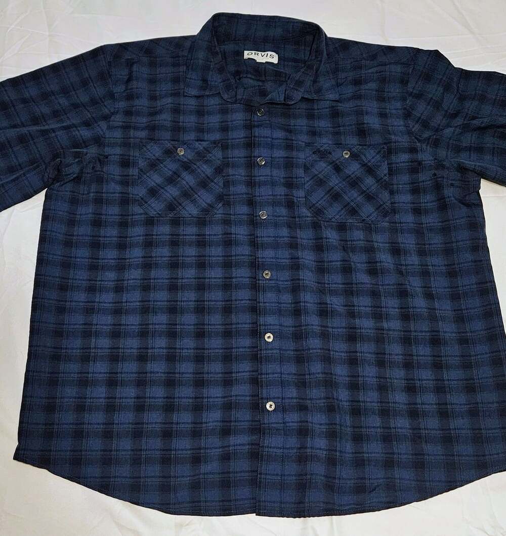 Orvis Men's Classic Collection Blue Plaid Short Sleeve Button Up Shirt XXL